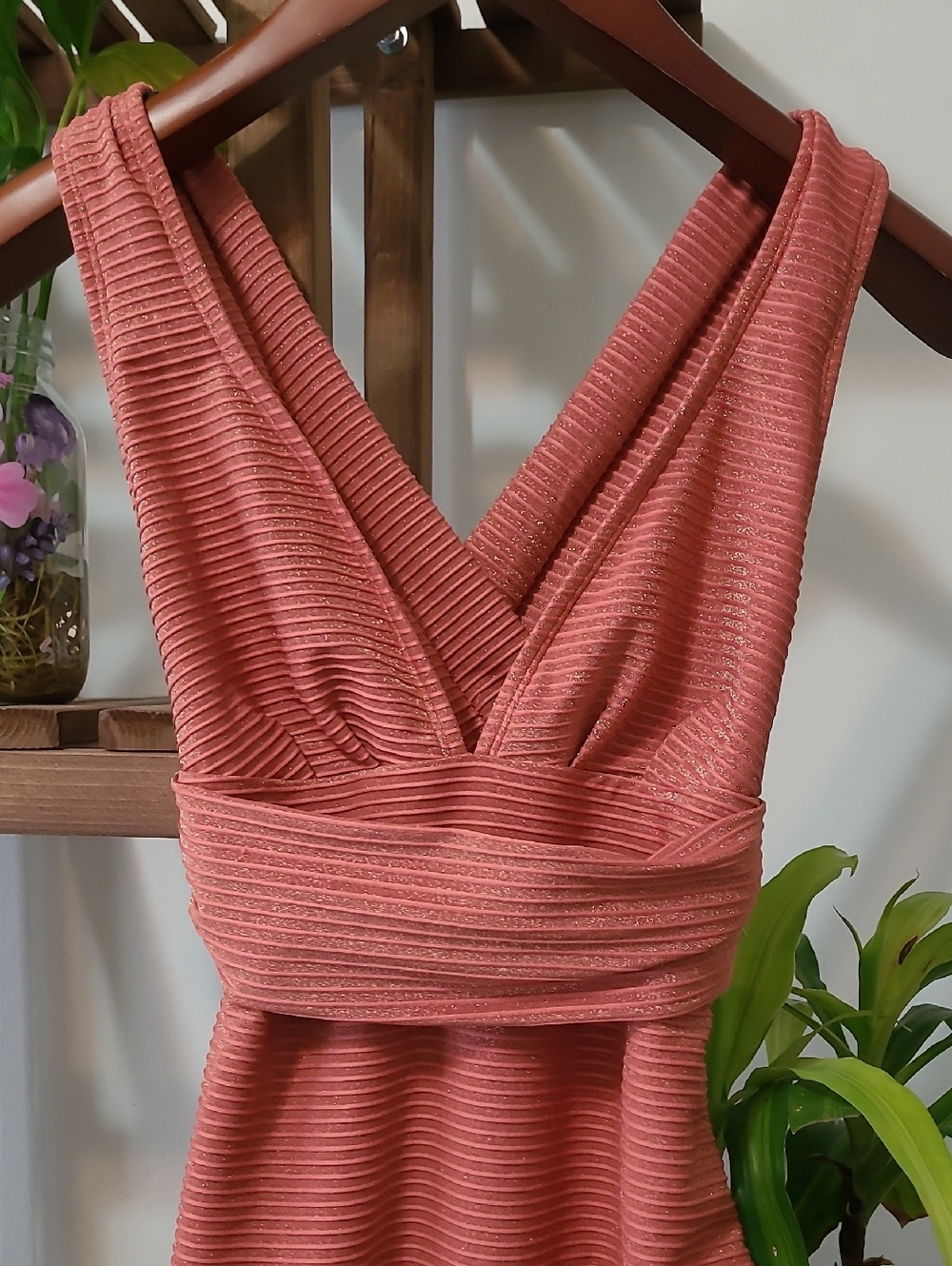 CUPSHE Sparkle Ribbed Belted Criss Cross Terracotta One Piece - Picture 2 of 11